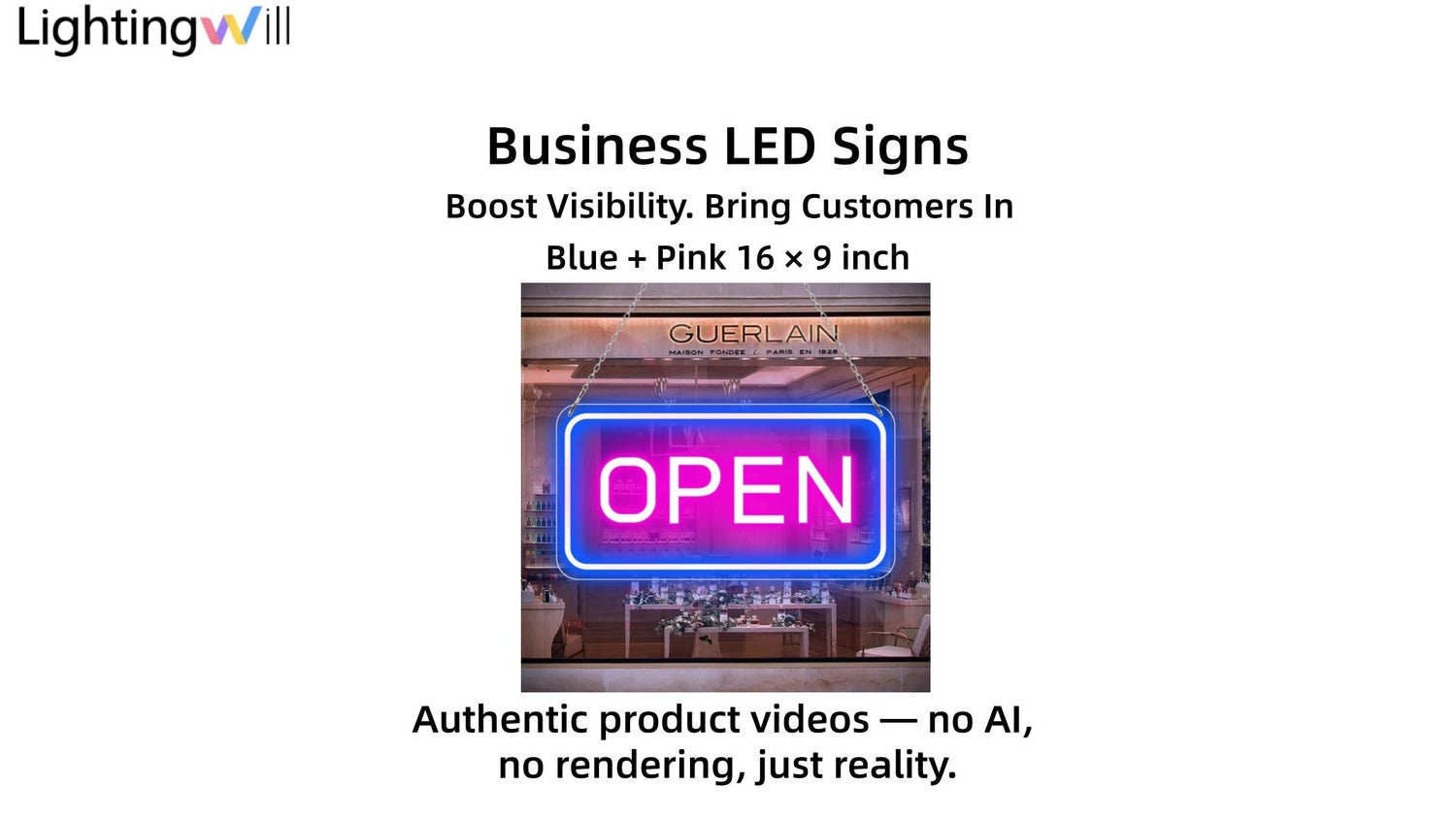 OPEN LED Neon Sign Video Demo – Blue & Pink Glow Storefront Sign with Plug & Play Setup | LightingWill