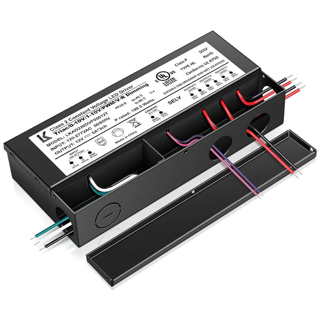 200W 12V DC Steel Case Triac Dimmable LED Driver, UL Listed, AC 120-277V Input, LED Driver for LED Strip Lighting / Under Cabinet Lighting / Home Ambient Lighting
