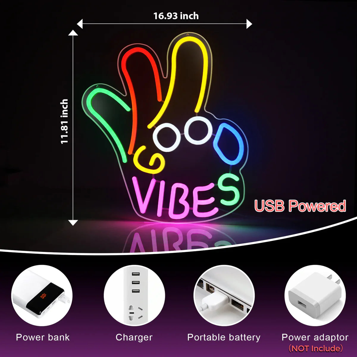 LED Neon Signs – OK Hand Sign | 17×11.3 Inch | USB Neon Light for Wall Decor | Hanging | Ideal for Bedroom, Dorm, Lounge, Party