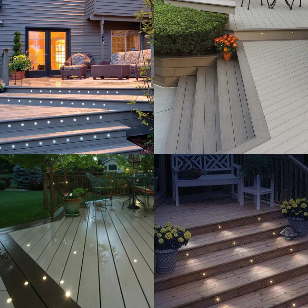 16-Pack Recessed LED Deck Lights – Warm White / Natural White | 0.6W Each | AC100–265V Input with Power Adapter | US / EU / UK / AU Plug Options | IP67 Waterproof Inground Step Lights Kit for Deck, Garden, Yard, Stairs & Pathway Lighting