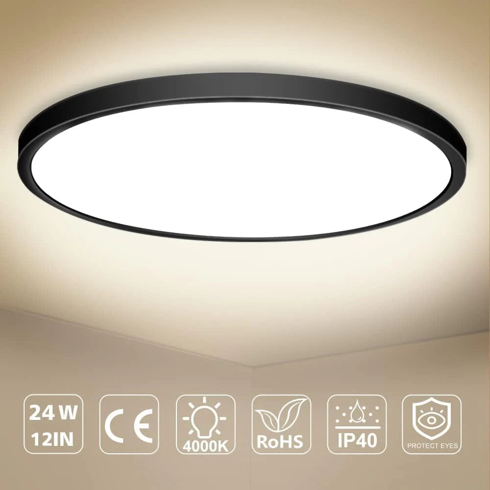 12 Inch 24W White / Black / Wood Grain Round Slim LED Ceiling Lights – AC 220–240V | 3000K / 4500K / 5000K / 6500K | Flush Mount Ceiling Light for Modern Home Lighting | 1-Pack – Local Stock (UK/DE)