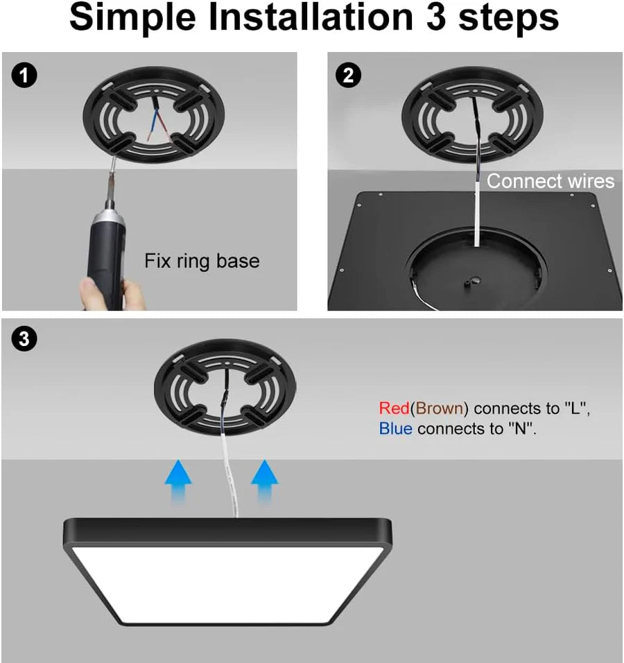 15.7 Inch 18W White / Black Square Slim LED Ceiling Lights – AC 110–130V | 3000K / 4500K / 5000K / 6500K | Flush Mount Ceiling Light for Modern Home Lighting | 1-Pack – Local Stock (US)
