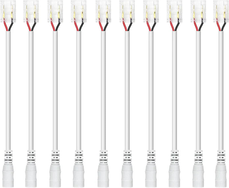 LightingWill LED Strip Connector 10mm 2Pin Transparent Solderless Clips, LED Light Strip Connector Crystal Strip to Wire Strip to Strip DC Adapter Connector, Bulk 500pcs MOQ Factory Direct