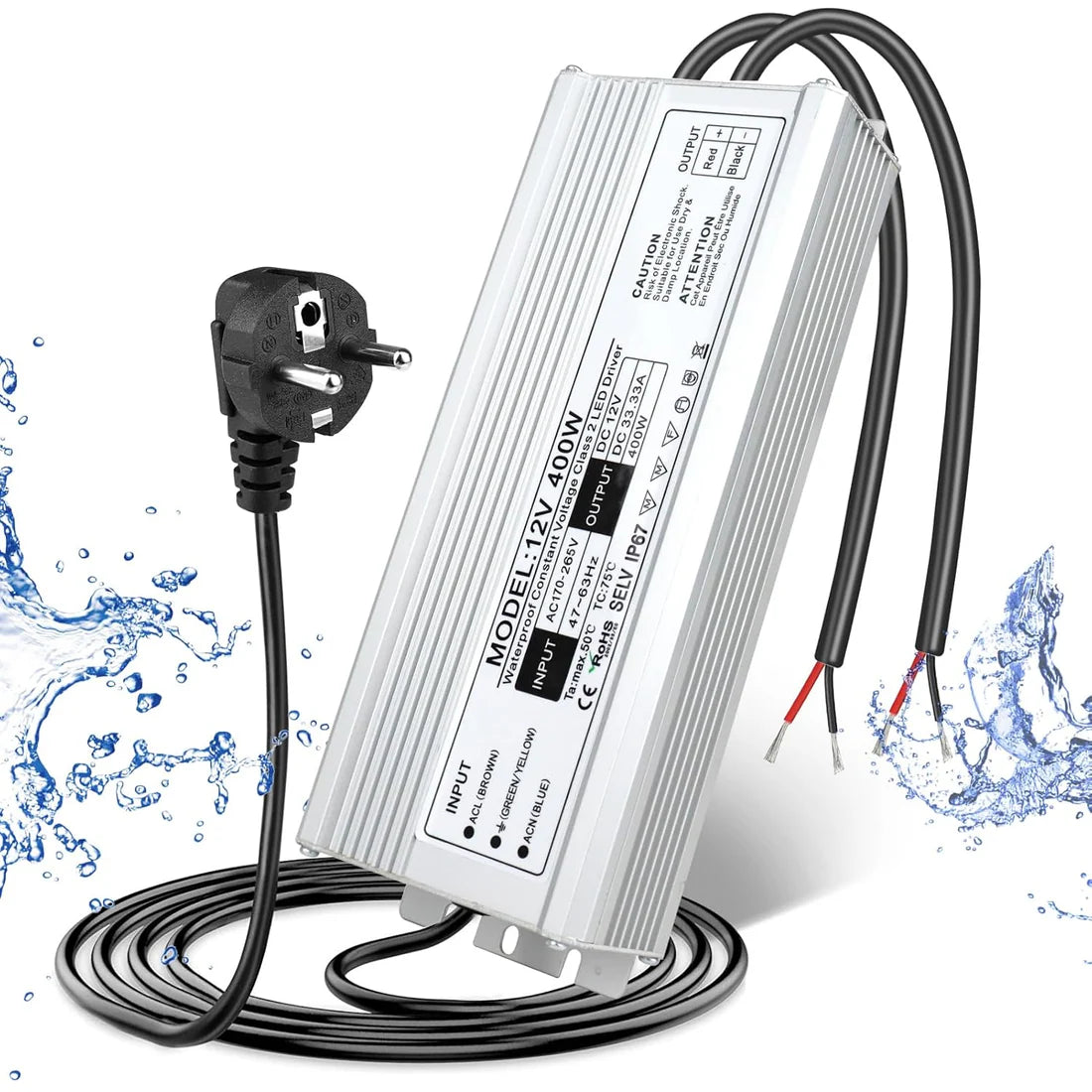 400W 12V/24V/36V/48V Waterproof LED Power Supply, 175-265V Input, Single/Dual Output, Aluminum Housing, Outdoor LED Lighting Driver, CE/RoHS/FCC Certified, UK/EU Plug
