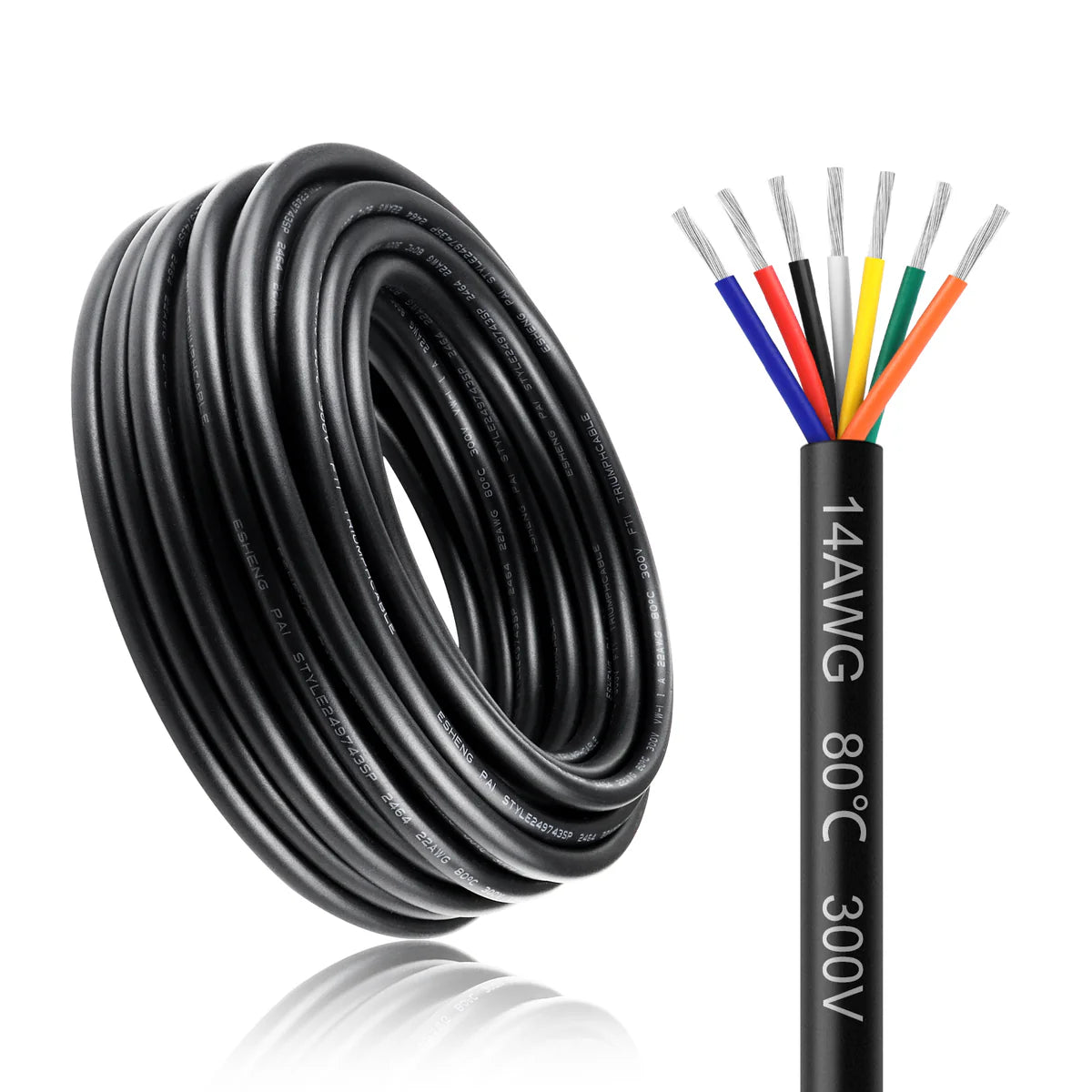 14 AWG 6/7/8 Conductor Black/White PVC Insulated Copper Cable – Multi-Core Control Cable Flexible Wire for LED & Electrical Systems – 10m (33ft)