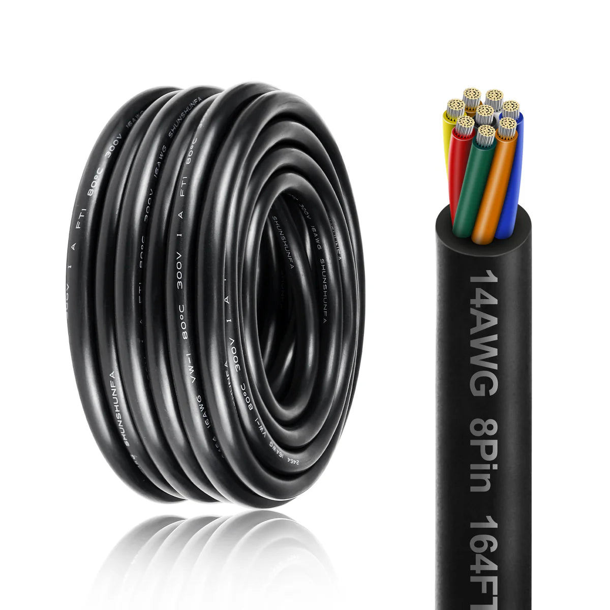 14 AWG 6/7/8 Conductor Black/White PVC Insulated Copper Cable – Multi-Core Control Cable Flexible Wire for LED & Electrical Systems – 10m (33ft)