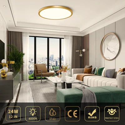 12 Inch 24W White / Gold Round Slim LED Ceiling Lights – AC 110–130V | 3000K / 4500K / 5000K / 6500K | Flush Mount Ceiling Light for Modern Home Lighting | 1-Pack – Local Stock (US)