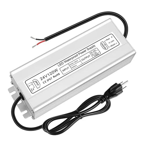120W 12V/24V Waterproof LED Power Supply, 90-265V Input, Single/Dual Output, Aluminum Housing, Outdoor LED Lighting Driver, CE/RoHS/FCC Certified, US/UK/EU Plug