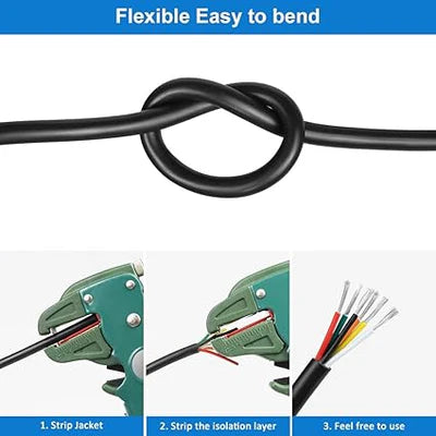 14 AWG 6/7/8 Conductor Black/White PVC Insulated Copper Cable – Multi-Core Control Cable Flexible Wire for LED & Electrical Systems – 10m (33ft)