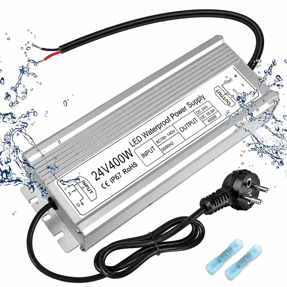 400W 12V/24V/36V/48V Waterproof LED Power Supply, 175-265V Input, Single/Dual Output, Aluminum Housing, Outdoor LED Lighting Driver, CE/RoHS/FCC Certified, UK/EU Plug