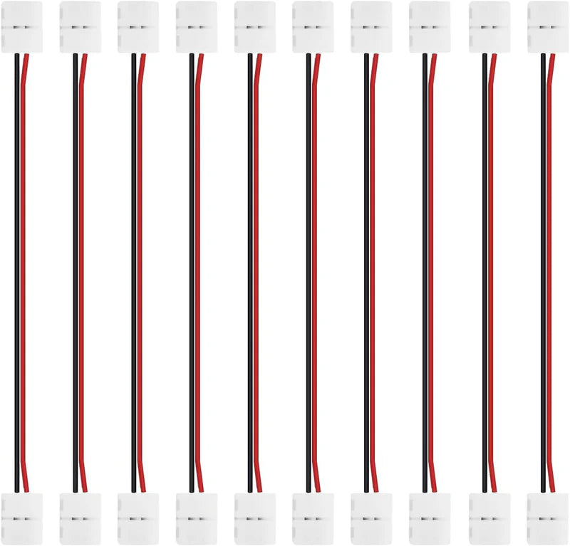 LightingWill LED Strip Connector 10mm 2Pin Solderless Clips, LED Light Strip Connector Strip to Wire Strip to Strip DC Adapter L T Connectors, Bulk 500pcs MOQ Factory Direct