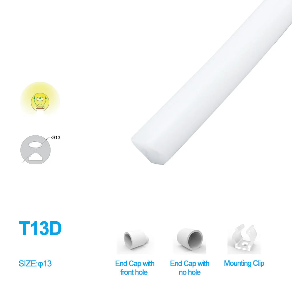 S13D Neon Light Housing – ⌀13mm | Silicone LED Channel System | 5mm PCB Width | IP67 Waterproof | 16.4FT/5M*1/16.4FT/5M*5