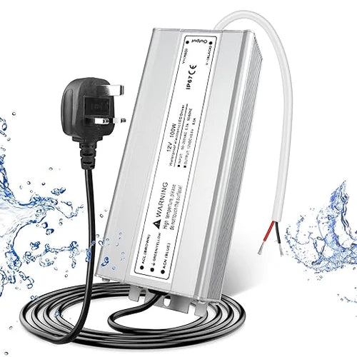 100W 12V/24V Waterproof LED Power Supply, 90-265V Input, Single Output, Aluminum Housing, Outdoor LED Lighting Driver, CE/RoHS/FCC Certified, US/UK/EU Plug