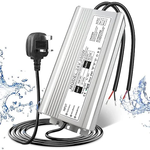 350W 12V/24V/36V/48V Waterproof LED Power Supply, 175-265V Input, Single/Dual Output, Aluminum Housing, Outdoor LED Lighting Driver, CE/RoHS/FCC Certified, UK/EU Plug