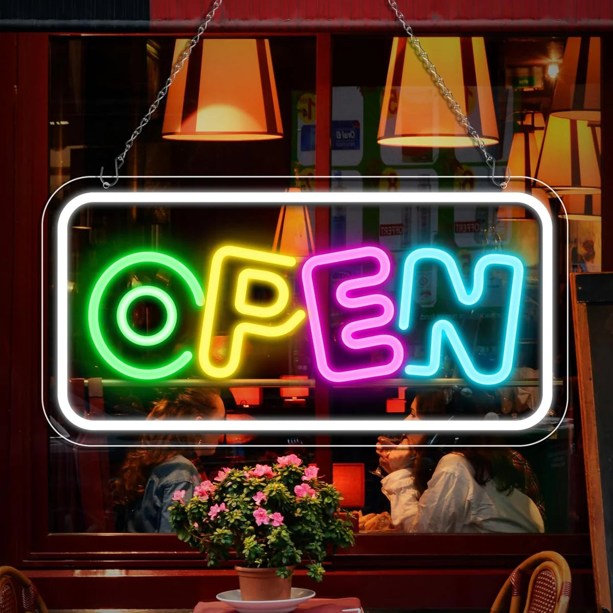 OPEN LED shop signs – 16.2×9.1 Inch Silicone Neon Light | USB Powered 5V Dimmable Multicolor Glow | Horizontal & Vertical Style for Cafes, Restaurants & Retail Shops