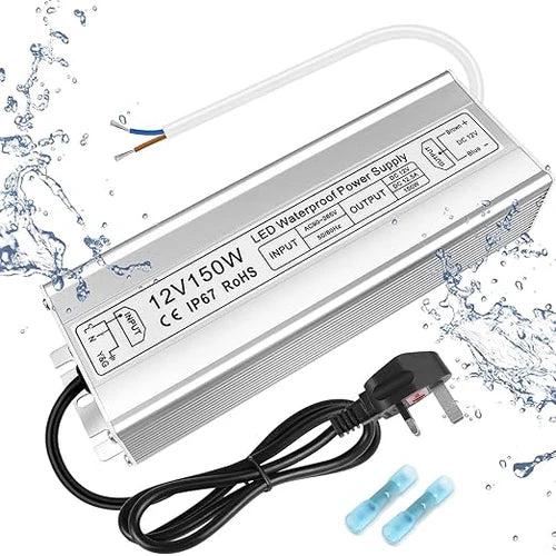 150W 12V/24V Waterproof LED Power Supply, 90-265V Input, Single/Dual Output, Aluminum Housing, Outdoor LED Lighting Driver, CE/RoHS/FCC Certified, US/UK/EU Plug