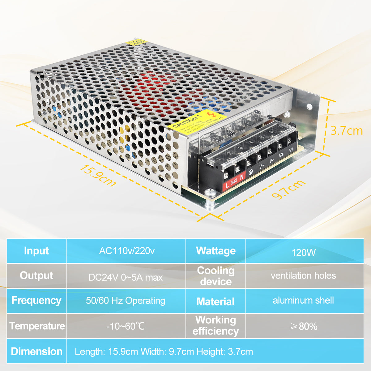 DC 24V LED Switching Power Supply 60W–240W, AC 110/220V Input, Constant Voltage LED Driver Transformer, Durable Metal Housing with Screw Terminals, CE/FCC/RoHS Certified