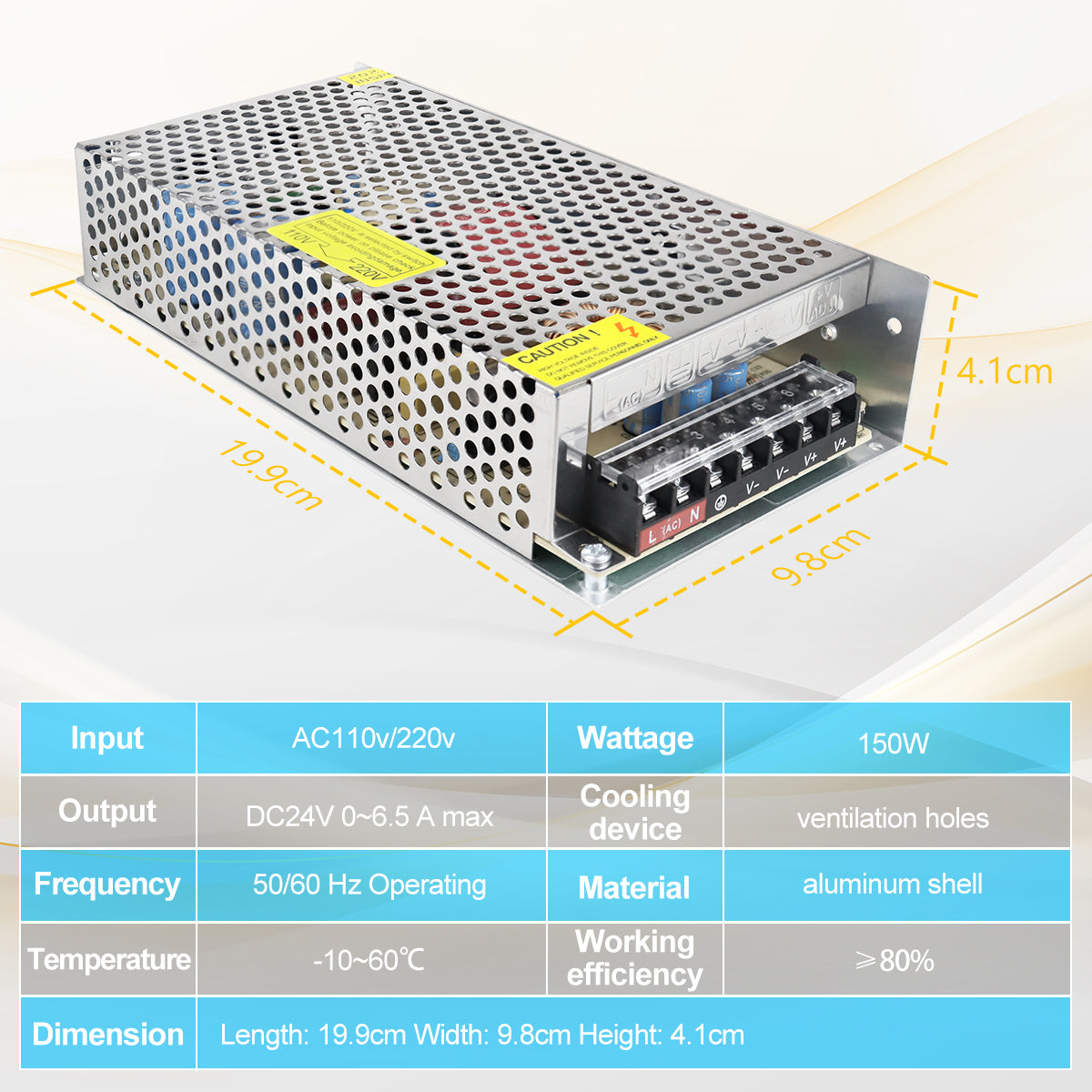 DC 24V LED Switching Power Supply 60W–240W, AC 110/220V Input, Constant Voltage LED Driver Transformer, Durable Metal Housing with Screw Terminals, CE/FCC/RoHS Certified