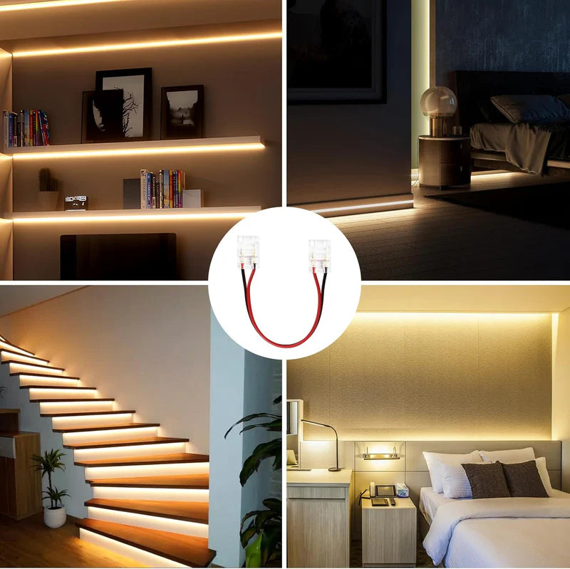 LightingWill LED Strip Connector 10mm 2Pin Transparent Solderless Clips, LED Light Strip Connector Crystal Strip to Wire Strip to Strip DC Adapter Connector, Local Stock US UK