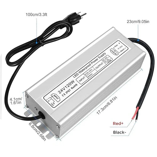 120W 12V/24V Waterproof LED Power Supply, 90-265V Input, Single/Dual Output, Aluminum Housing, Outdoor LED Lighting Driver, CE/RoHS/FCC Certified, US/UK/EU Plug