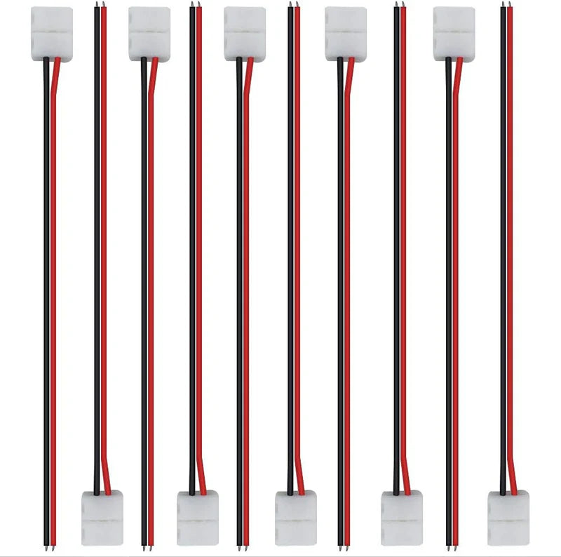 LightingWill LED Strip Connector 10mm 2Pin Solderless Clips, LED Light Strip Connector Strip to Wire Strip to Strip DC Adapter L T Connectors, Bulk 500pcs MOQ Factory Direct
