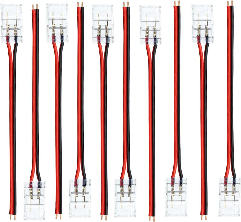 LightingWill LED Strip Connector 10mm 2Pin Transparent Solderless Clips, LED Light Strip Connector Crystal Strip to Wire Strip to Strip DC Adapter Connector, Bulk 500pcs MOQ Factory Direct