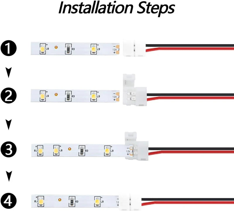 LightingWill LED Strip Connector 8mm 2Pin Solderless Clips, LED Light Strip Connector Strip to Wire Strip to Strip DC Adapter L T Connectors, 10 Pack, Local Stock US UK