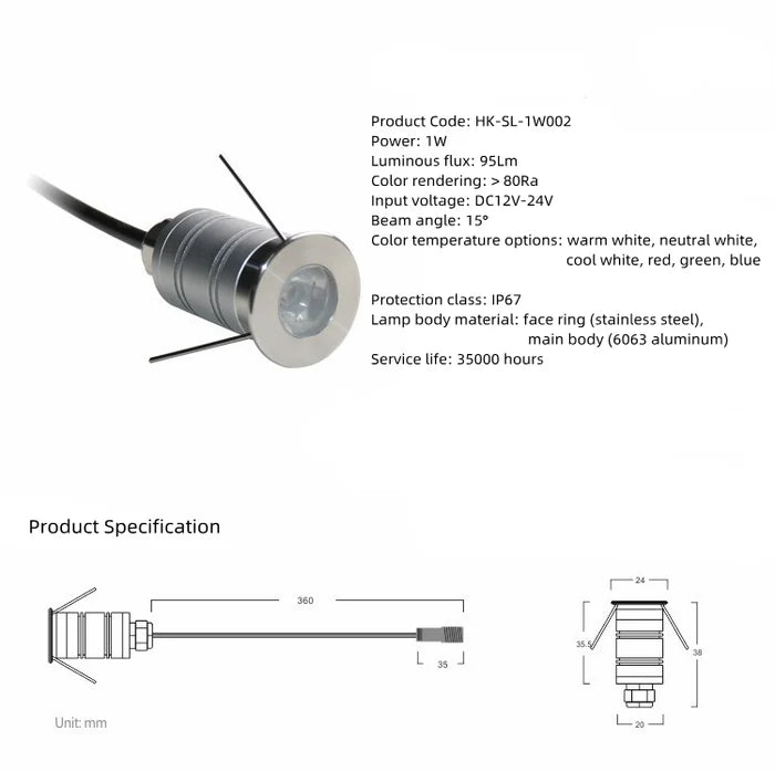 8/10-Pack Low Voltage LED Step Spot Lights – 15° Narrow Beam | 1W | 3000K / 4000K / 6000K | DC12–24V | IP67 Waterproof Stainless Steel Wall Corner & Path Lights