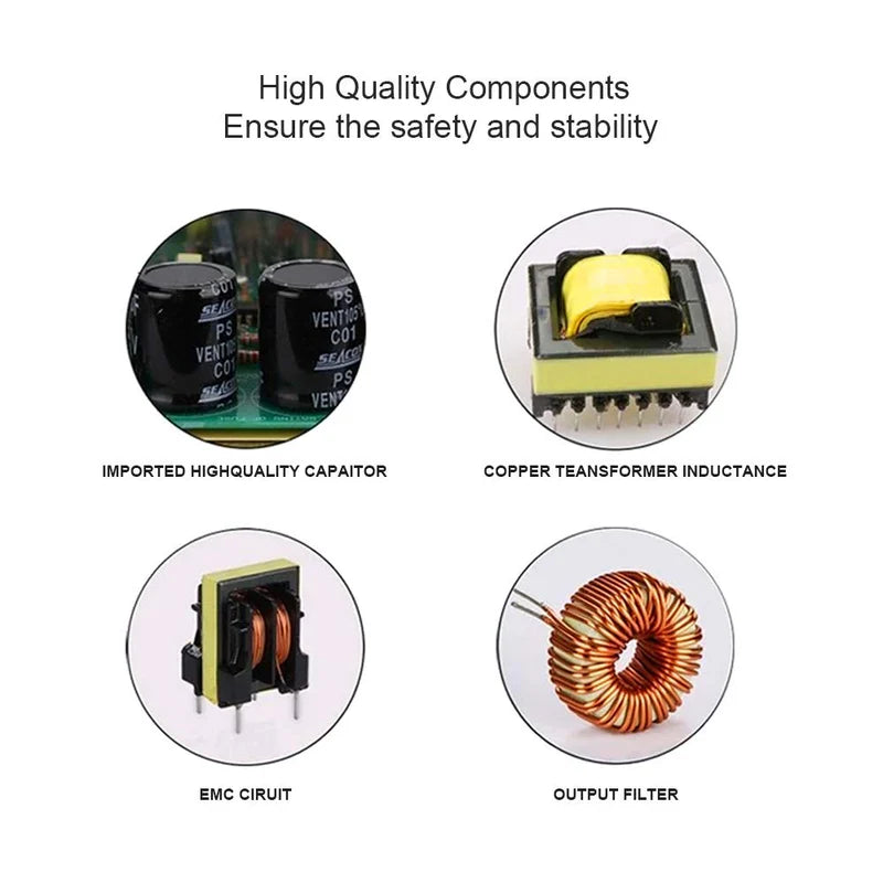 DC 12V/24V 60W–250W Switching Power Supply, AC 110/220V Input, Constant Voltage LED Driver Transformer, Metal Case with Screw Terminals, CE/FCC/RoHS Certified