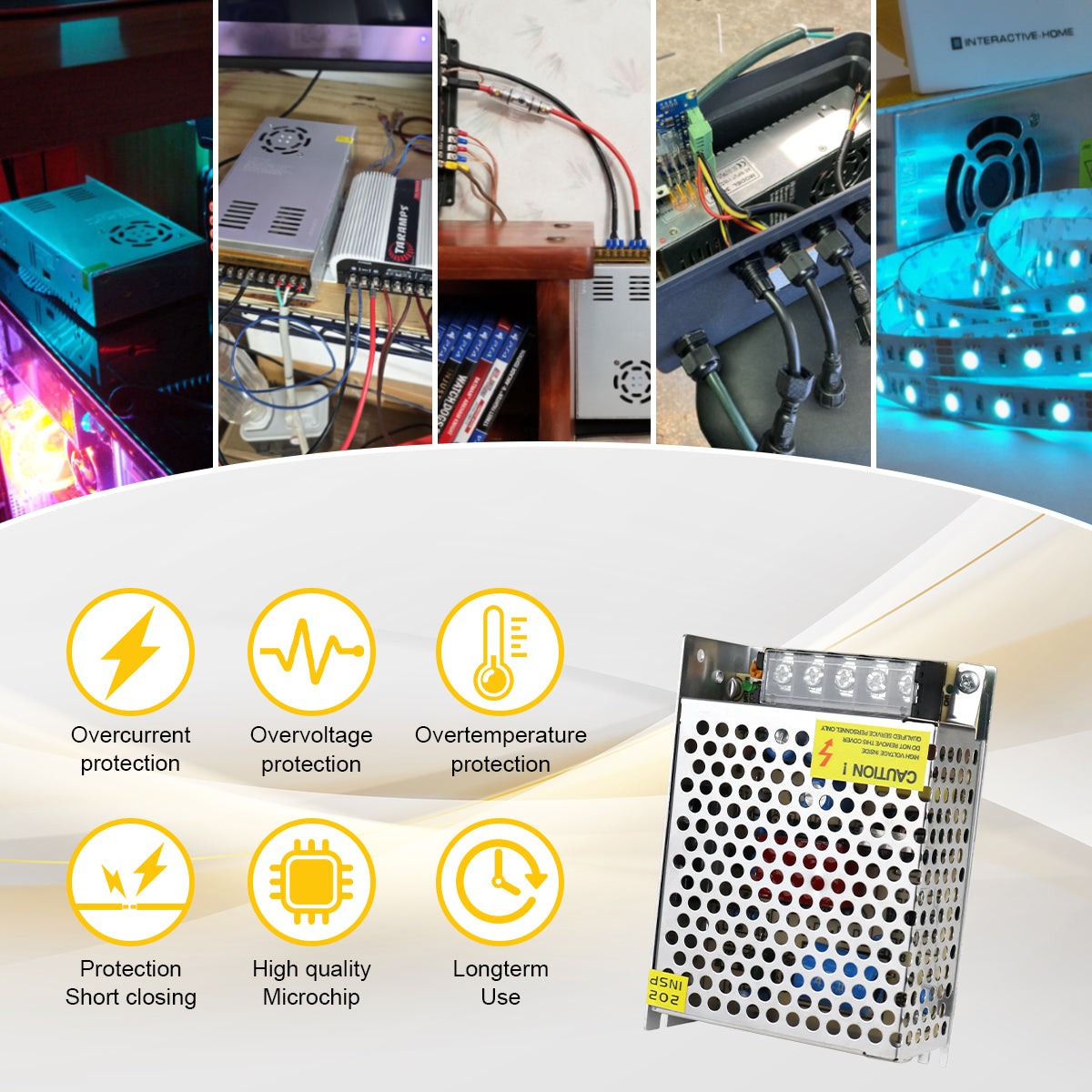 DC 24V LED Switching Power Supply 60W–240W, AC 110/220V Input, Constant Voltage LED Driver Transformer, Durable Metal Housing with Screw Terminals, CE/FCC/RoHS Certified