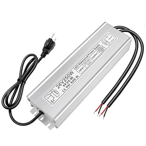250W 12V/24V Waterproof LED Power Supply, 90-265V Input, Single/Dual Output, Aluminum Housing, Outdoor LED Lighting Driver, CE/RoHS/FCC Certified, US/UK/EU Plug