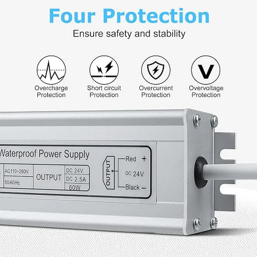 120W 12V/24V Waterproof LED Power Supply, 90-265V Input, Single/Dual Output, Aluminum Housing, Outdoor LED Lighting Driver, CE/RoHS/FCC Certified, US/UK/EU Plug
