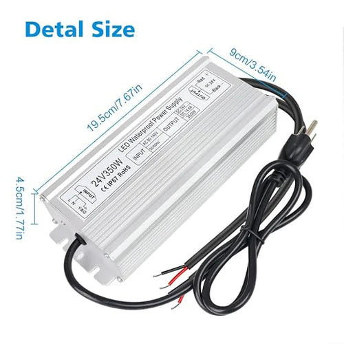 350W 12V/24V/36V/48V Waterproof LED Power Supply, 90-140V Input, Single/Dual Output, Aluminum Housing, Outdoor LED Lighting Driver, CE/RoHS/FCC Certified, US Plug