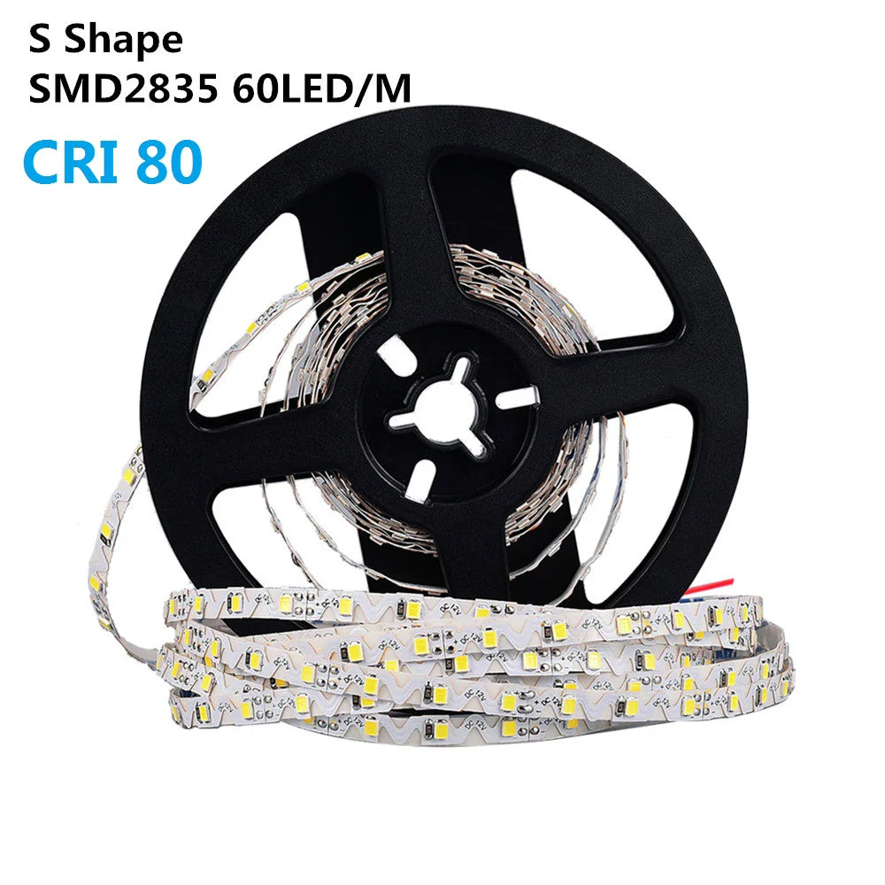 S Shape Bendable SMD2835 LED Strip Light, 5m Roll | 12V DC | 120 LEDs/m | 12W/m | White 3000K / 4000K / 6000K & Colors: Red / Green / Blue / Yellow / Pink | 6mm PCB | Flexible for Curves & Signage