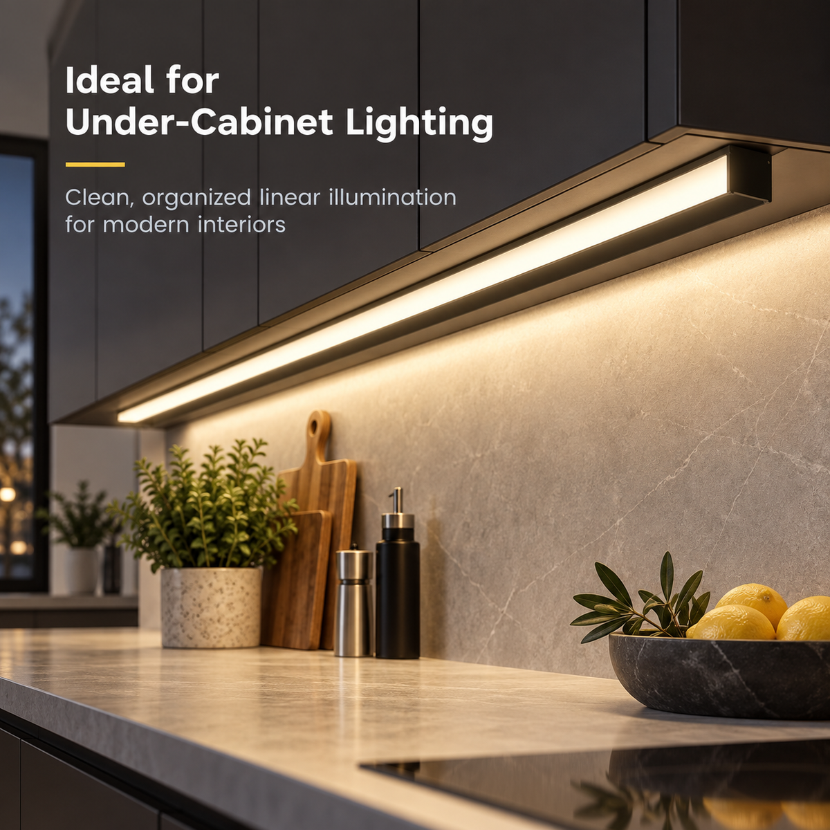Black U01 9×23mm U-Shape LED Aluminum Channel, 12mm Inner Width, with Cover, End Caps & Mounting Clips