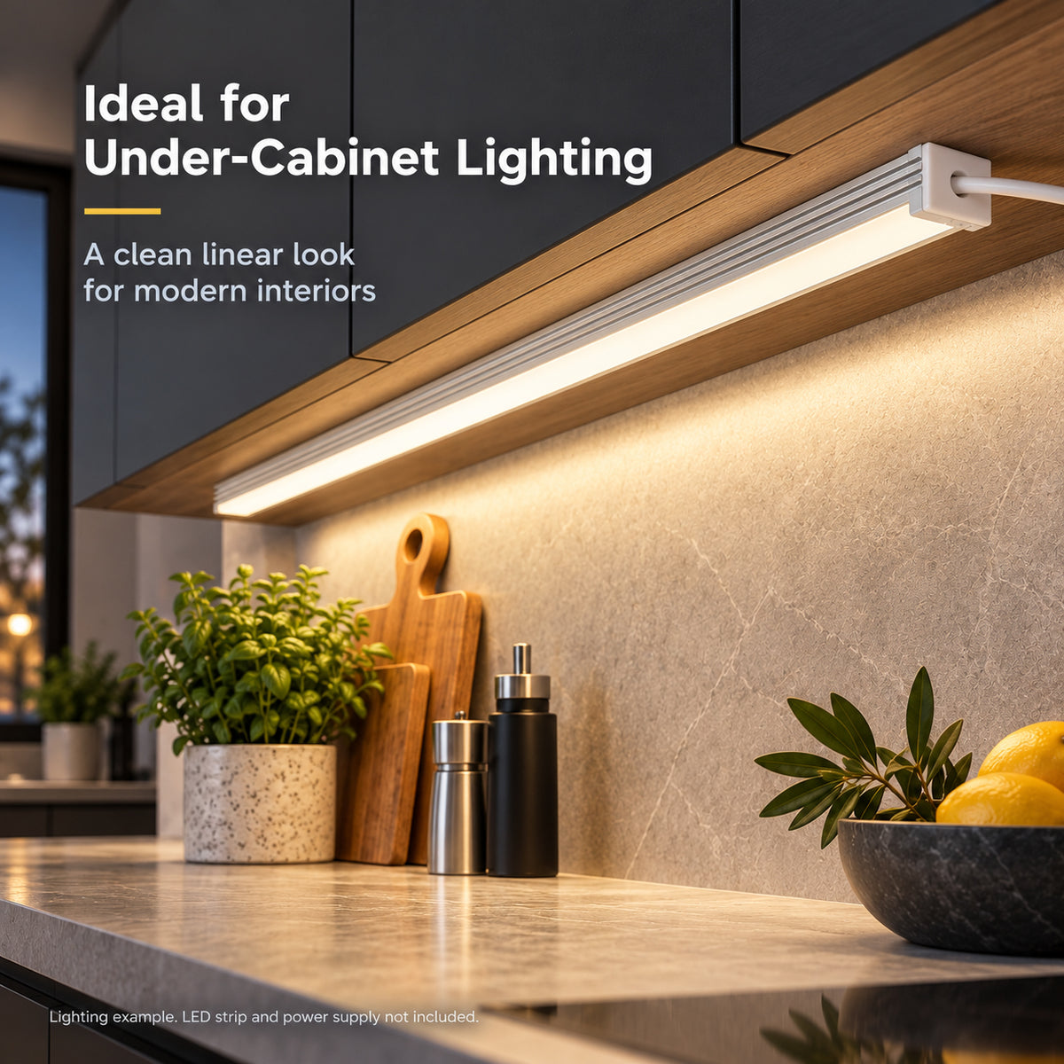 Silver 505-B 17.4 × 12.1mm LED Aluminum Channel, 12mm Inner Width, with Milky White Cover & Installation Accessories