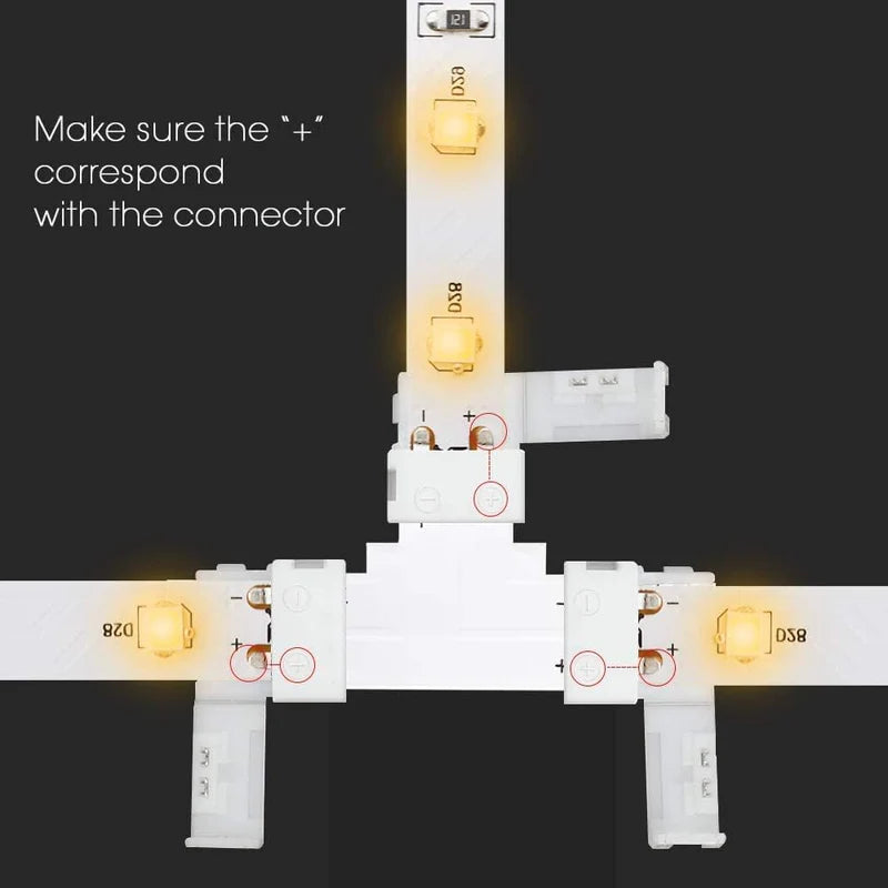 LightingWill LED Strip Connector 8mm 2Pin Solderless Clips, LED Light Strip Connector Strip to Wire Strip to Strip DC Adapter L T Connectors, Local Stock US UK