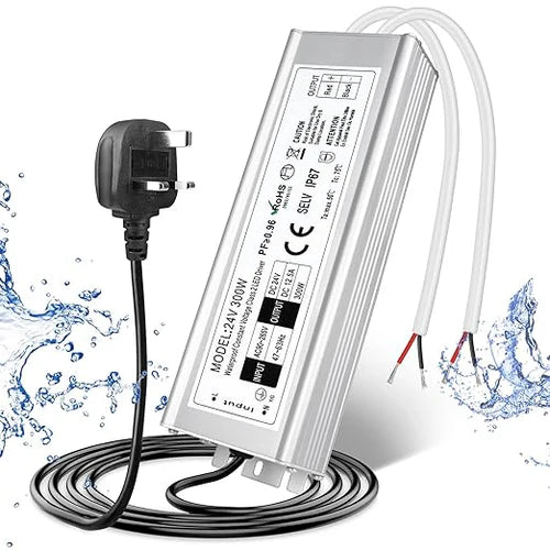 30W 12V/24V Waterproof LED Power Supply, 90-265V Input, Single Output, Aluminum Housing, Outdoor LED Lighting Driver, CE/RoHS/FCC Certified, US/UK/EU Plug