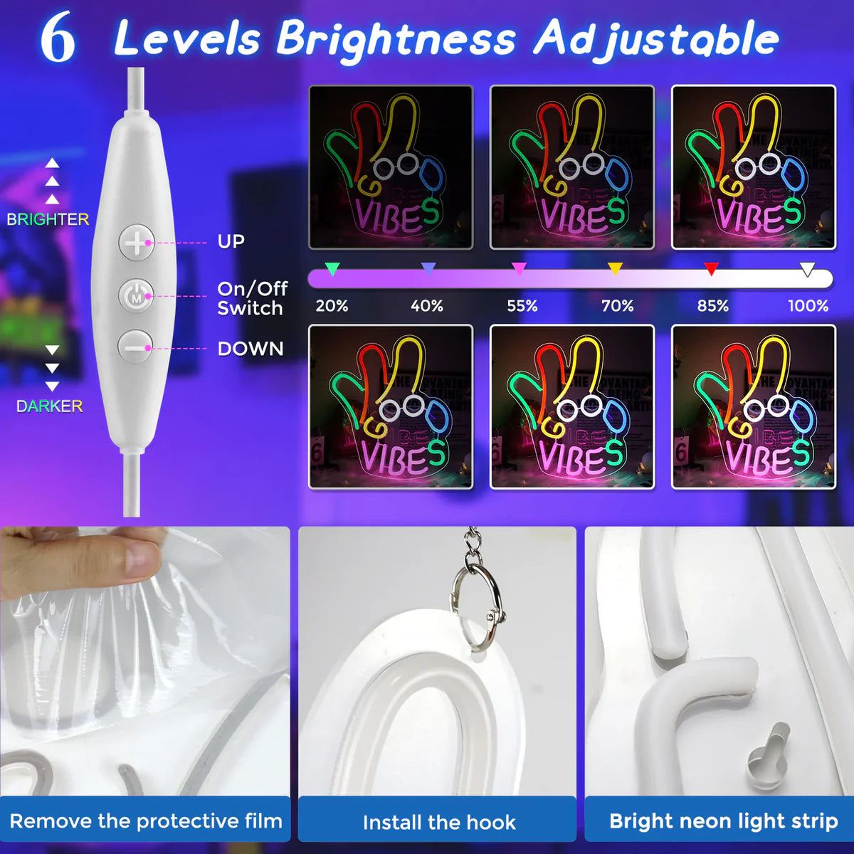 LED Neon Signs – OK Hand Sign | 17×11.3 Inch | USB Neon Light for Wall Decor | Hanging | Ideal for Bedroom, Dorm, Lounge, Party