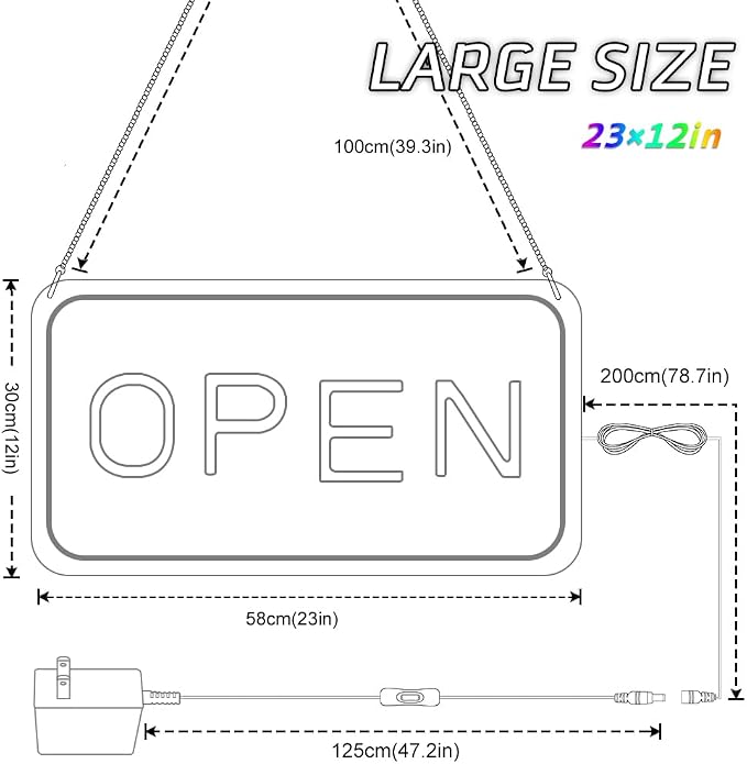 OPEN LED shop signs – USB Powered | 16×9 inch | 5 Color Options | LED Window Hanging Light for Cafes, Restaurants & Retail Shops
