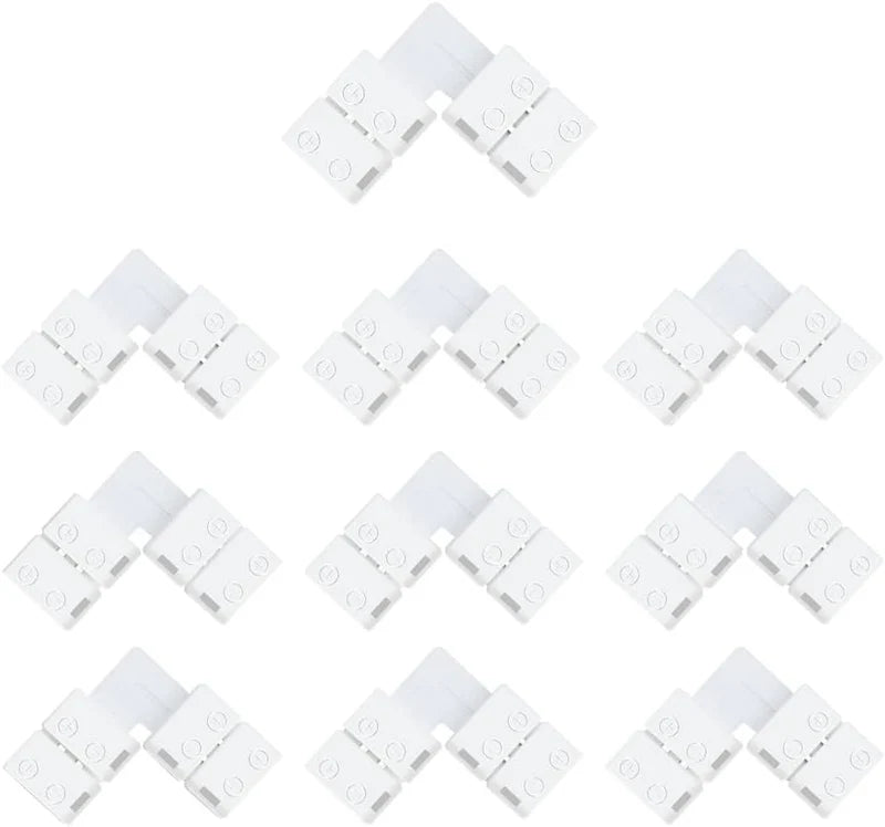 LightingWill LED Strip Connector 10mm 2Pin Solderless Clips, LED Light Strip Connector Strip to Wire Strip to Strip DC Adapter L T Connectors, 10 Pack, Local Stock US UK