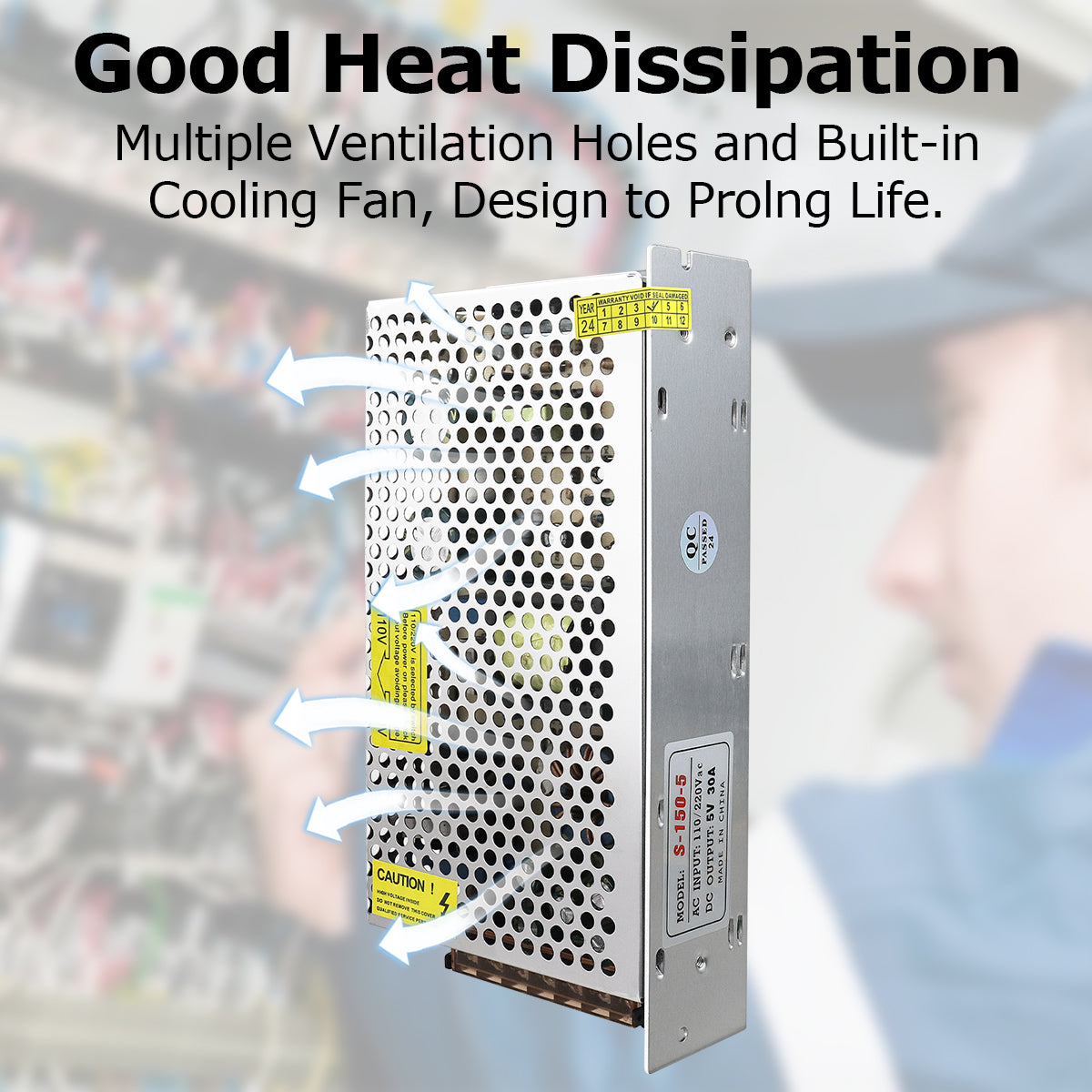 DC 5V LED Switching Power Supply 100W-300W, AC 110/220V Input, LED Strip Driver Transformer, Durable Metal Housing with Screw Terminals, CE/FCC/RoHS Certified (300W with Cooling Fan)