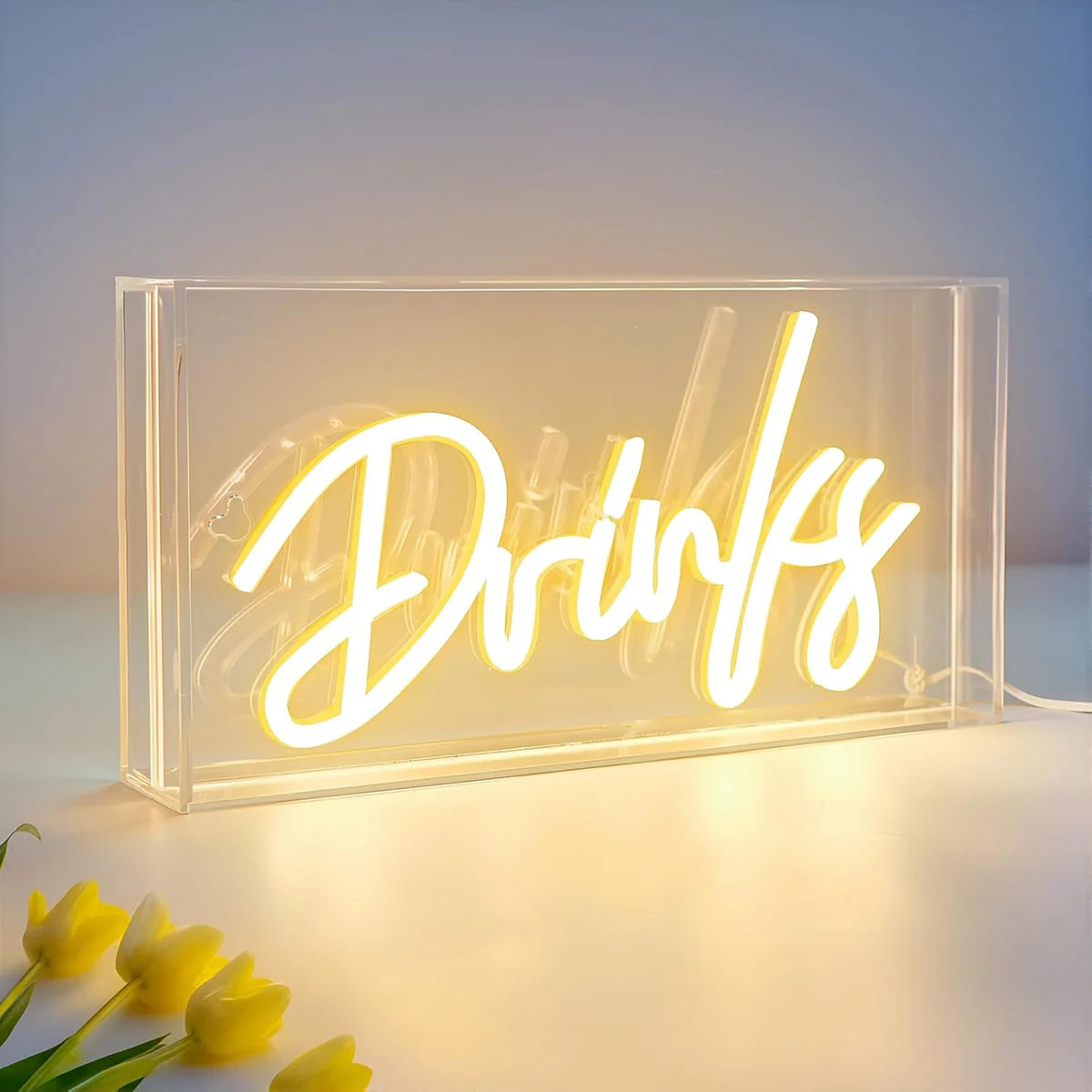 Desk Light Box – Rectangular 11.8x5.9 inch | Warm White/ Pink | USB Powered | Tabletop Display | For Table Decor, Home Bar, Kitchen, Club, Pub, Restaurant Wall Decor & Bar Cart Accessories