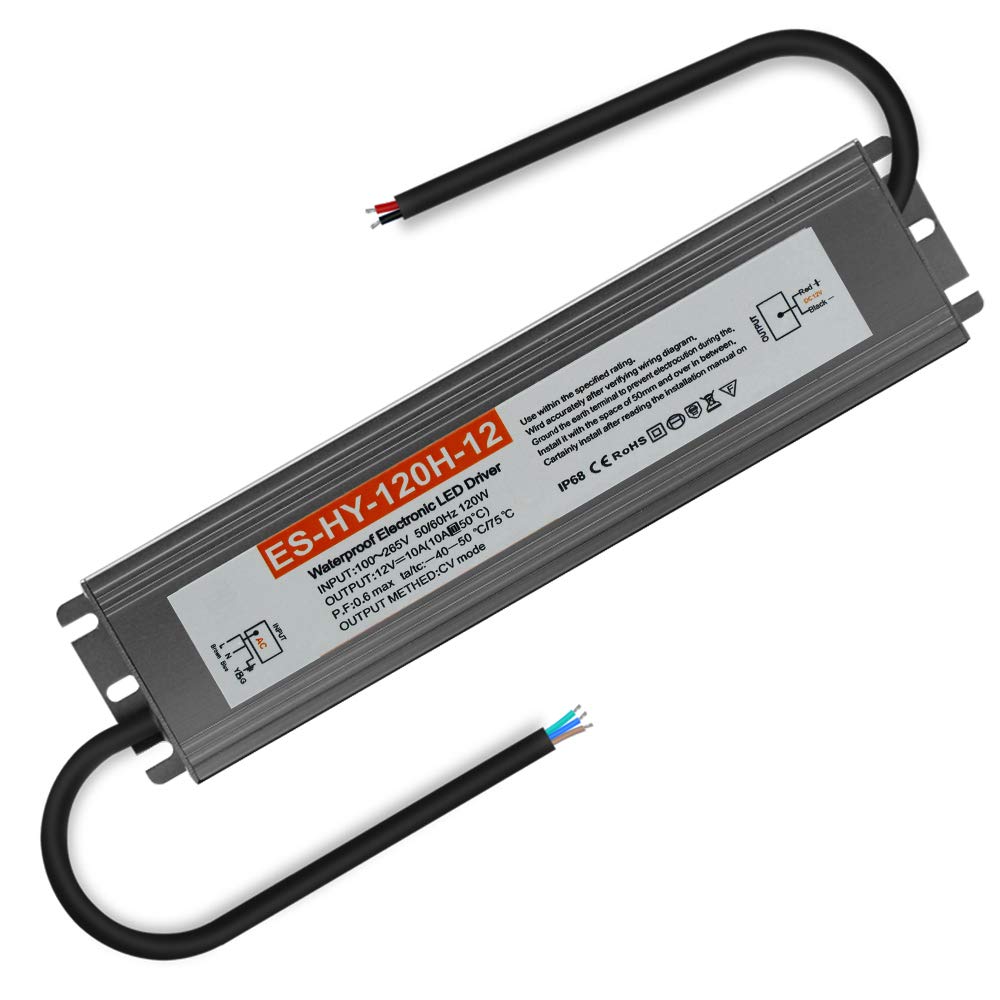 LightingWill 12V120W Waterproof IP68 LED Power Supply Driver Transformer 100-260V for Outdoor Use