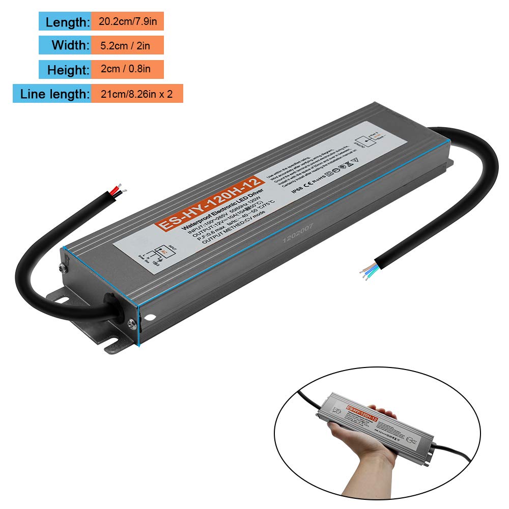 LightingWill 12V120W Waterproof IP68 LED Power Supply Driver Transformer 100-260V for Outdoor Use