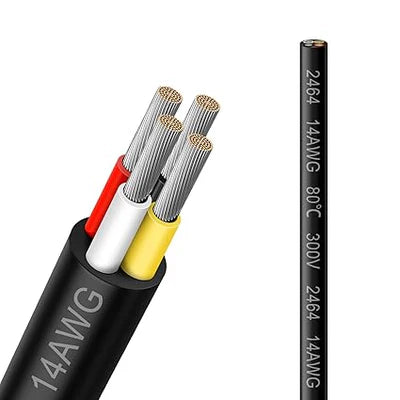 14 AWG Electrical Wire, Stranded Tinned Copper Cable, 2/3/4/5 Conductor Multi-Core, Black/White PVC Extension Cord, Flexible Control Wire — 3m–50m (10ft–165ft) Options
