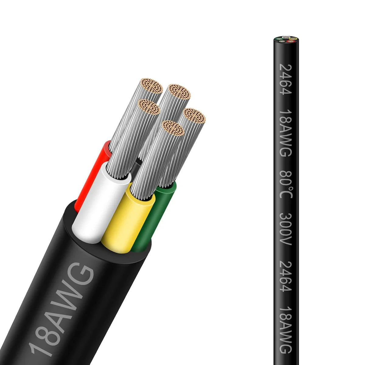 18 AWG Multi-Conductor Cable, Stranded Tinned Copper Wire, 2/3/4/5 Core, Black/White PVC Jacket Extension Cord for Electrical Installations — 3m–50m (10ft–165ft) Options