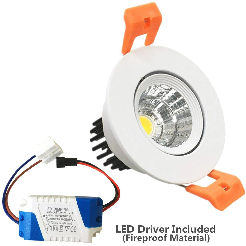 ECO-2 Series Adjustable COB LED Recessed Downlight – White Housing – TRIAC Dimmable – 3W/5W/9W – 4-Pack/6-Pack/10-Pack – 3000K–6000K – 100–130V / 200–240V