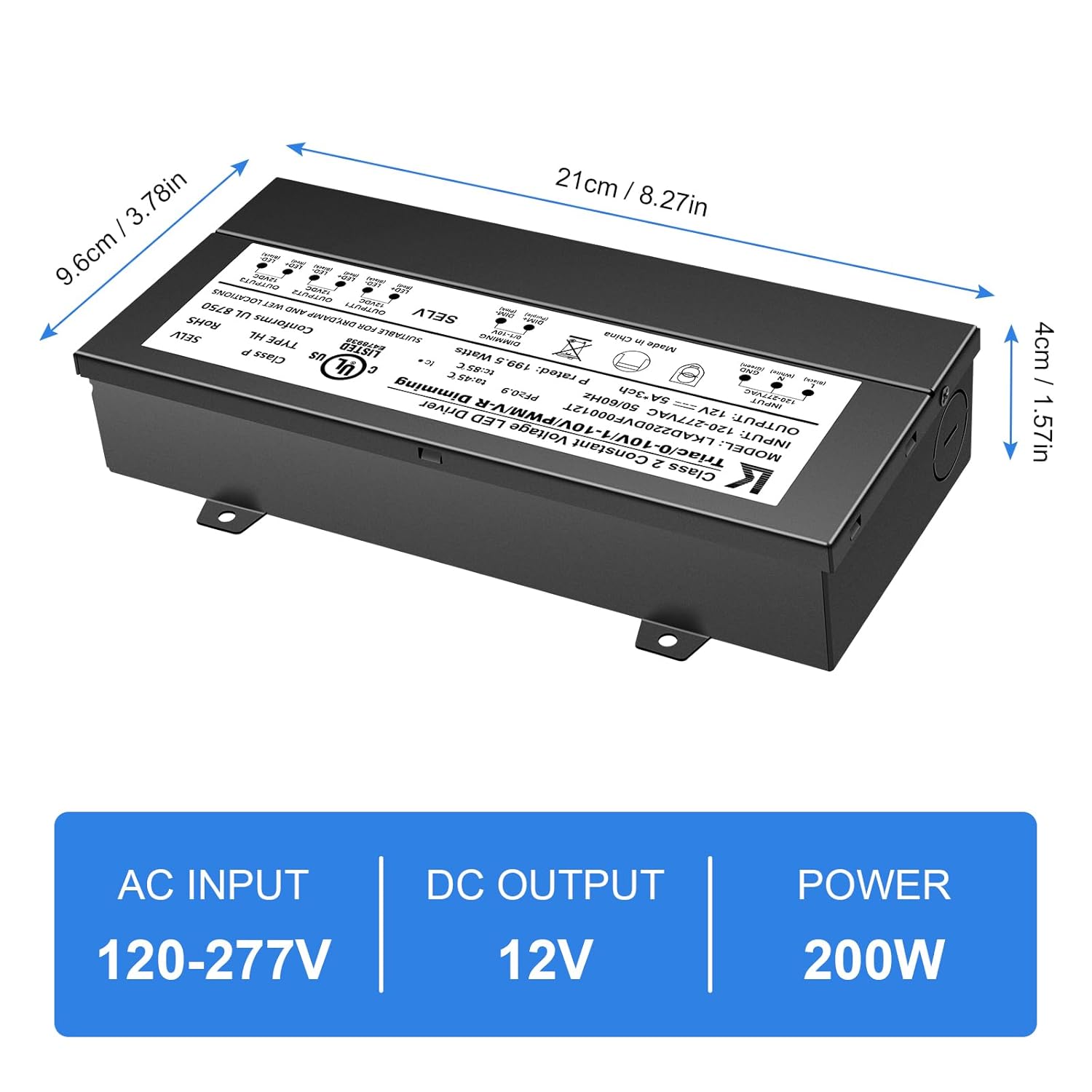 60W 12V DC Steel Case Triac Dimmable LED Driver, UL Listed, AC 120-277V Input, LED Driver for LED Strip Lighting / Under Cabinet Lighting / Home Ambient Lighting