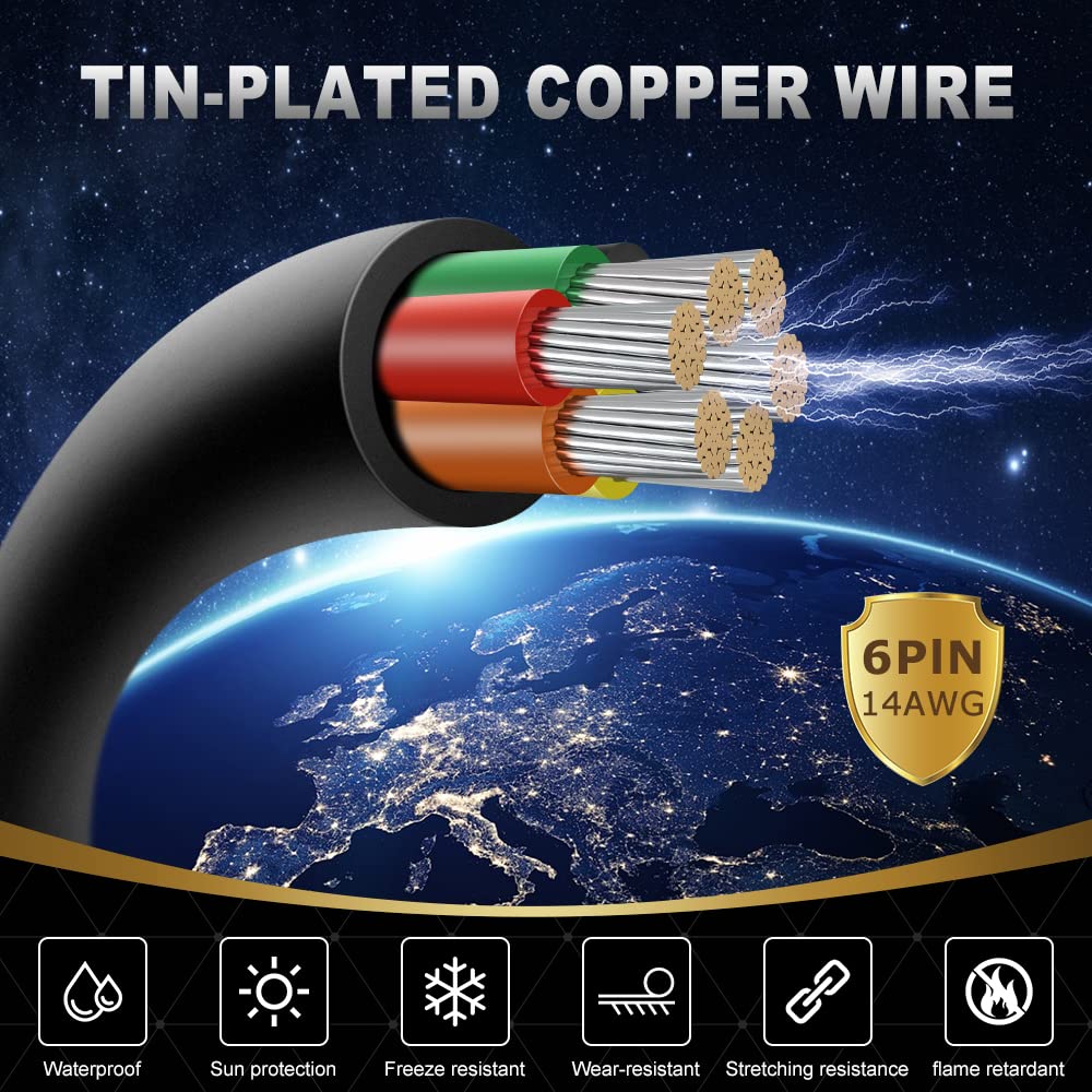 14 AWG 6/7/8 Conductor Black/White PVC Insulated Copper Cable – Multi-Core Control Cable Flexible Wire for LED & Electrical Systems – 10m (33ft)